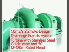 1.0m3/s 2.2m3/s Décharge de conception Turbine hydraulique Francis avec vanne de guidage en acier inoxydable et tête nominale de 50 M-120m