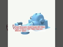 Génération d'électricité simplifiée avec une turbine hydraulique Pelton à 134 m de tête d'eau et 600 r/min
