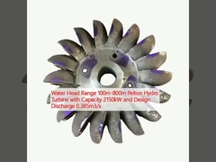 Portée de la tête d'eau 100m-800m Turbine hydraulique Pelton avec une capacité de 2150kW et une décharge de conception de 0,385m3/s